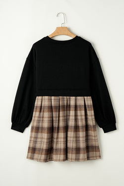 Mini-Robe Sweatshirt High Size Checkered and Black Patchwork *