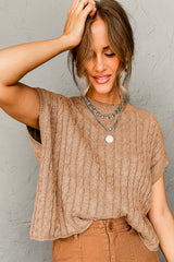Pull à manches courtes en tricot torsadé beige français clair