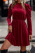 Dahlia red velvet trapeze dress with ruffled collar and Gigot sleeves