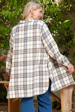 Plus Size White Plaid Printed Tunic with Slits