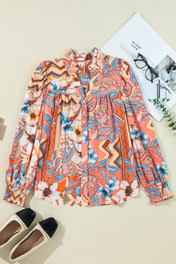 Large shirt buttoned with frowned and orange floral print