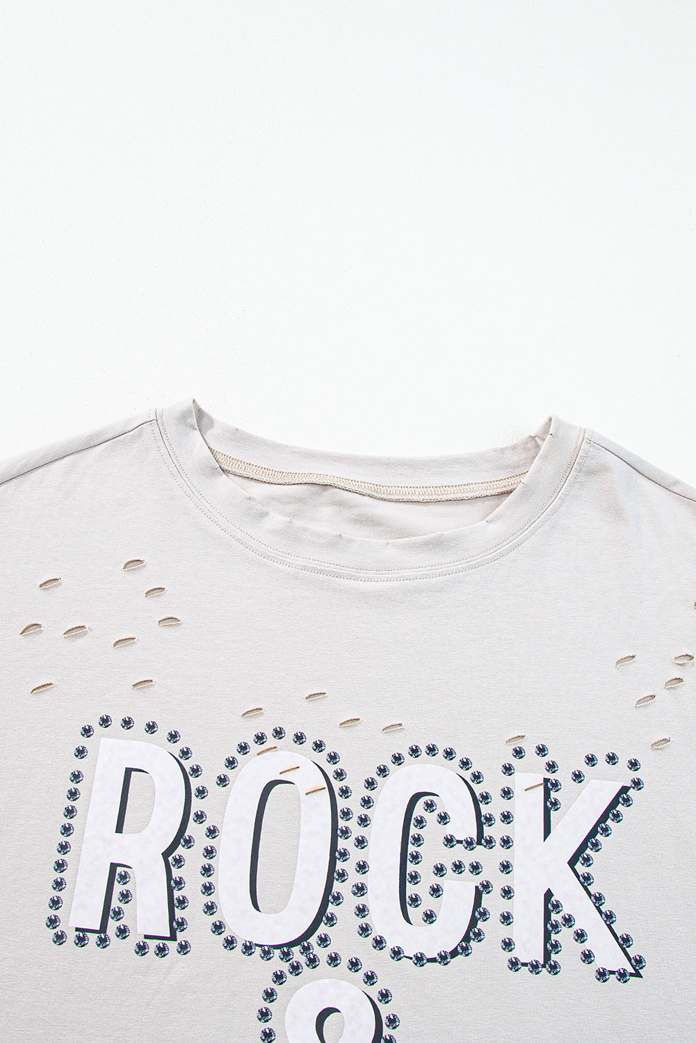 Grey Rock & Roll Graphic Anganited Vintage T -tee