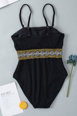 Swimsuit A room without high waist straps with black geometric border