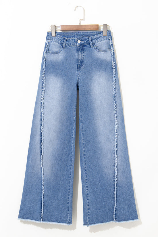 Beau Blue Raw Hem Flare Jeans with Vintage Stitching