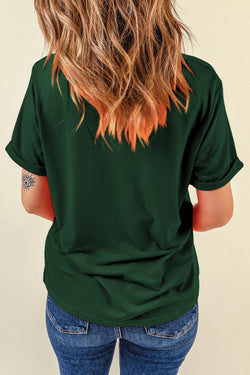 Camiseta verde decretada con cuello redondo