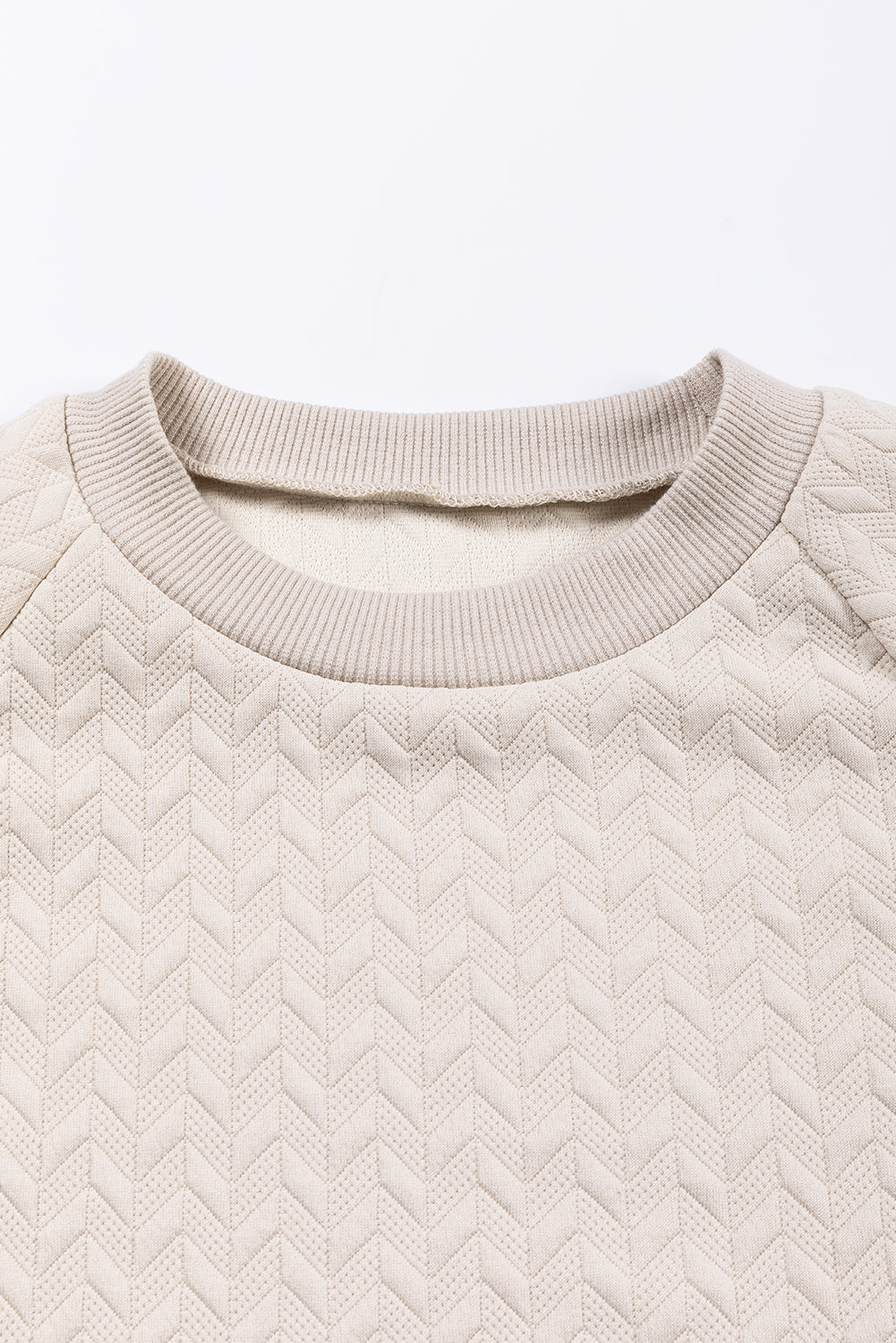 Beige solide strukturierte Raglan -Ärmelpullover Sweatshirt