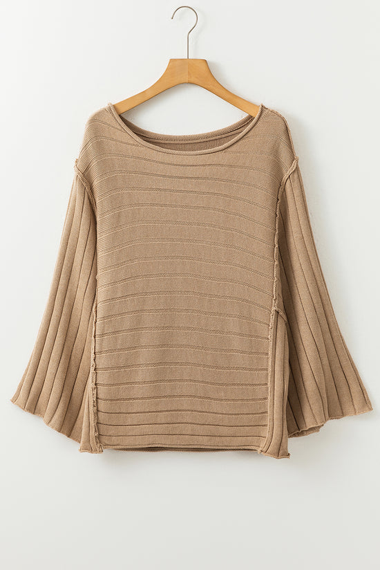 Pull dolman en tricot côtelé marron à coutures apparentes