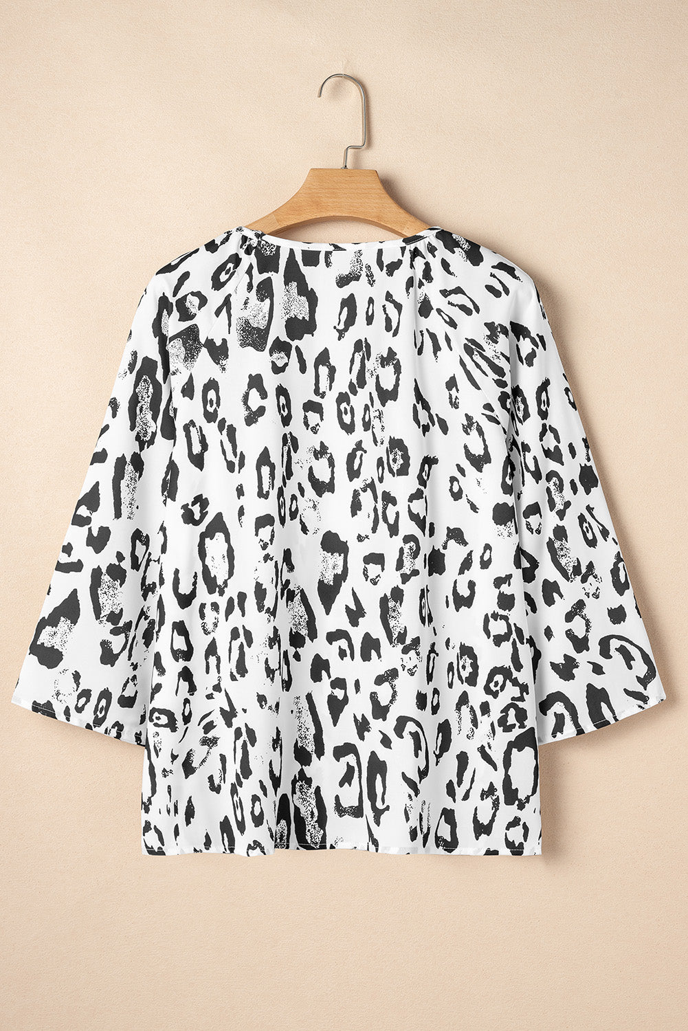 LEOPARD NEGRO Ruchado Ruchado V Cuella 3/4 Blusa de manga