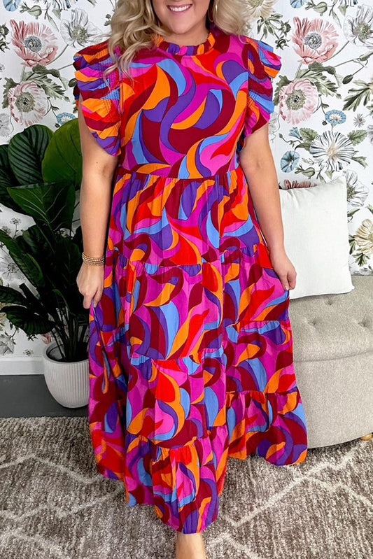 Vestido maxi de multicolour plus estampado con estampado abstracto