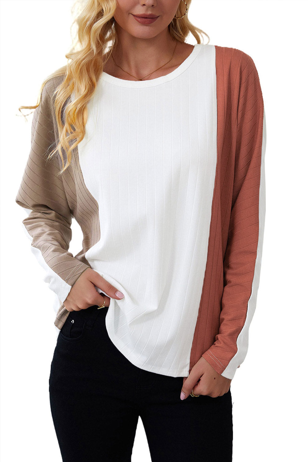 Top de punto Dolman color block albaricoque