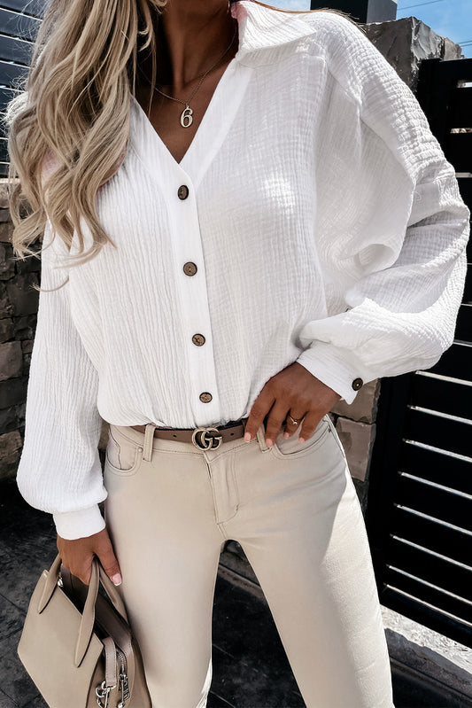 Collaro a rivolta bianco a V sul collo Crucking Crucking Shirt