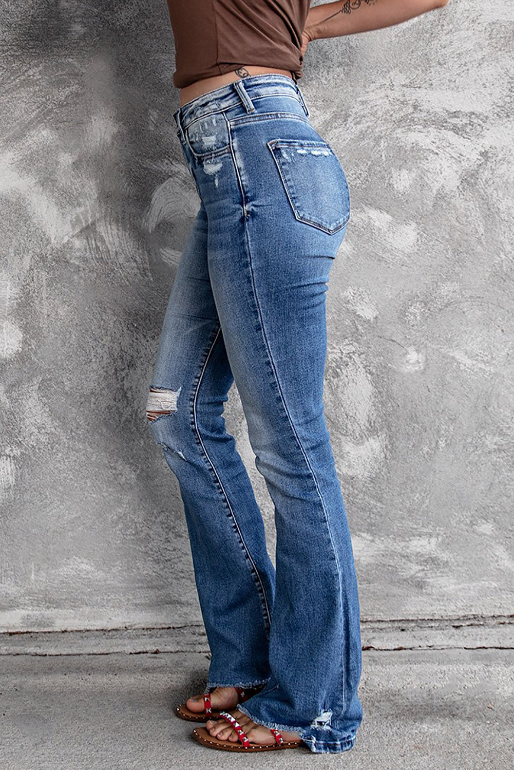 Jeans de bengala angustiados azules