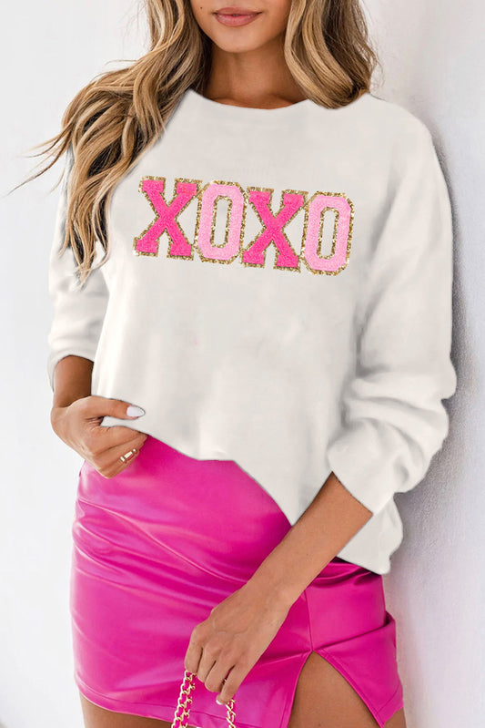 Maglione casual rotondo per glitter white xoxo