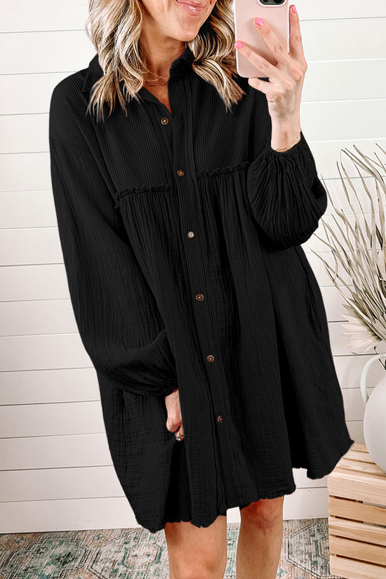 Fwed black shirt dress with puffy sleeves and patchwork