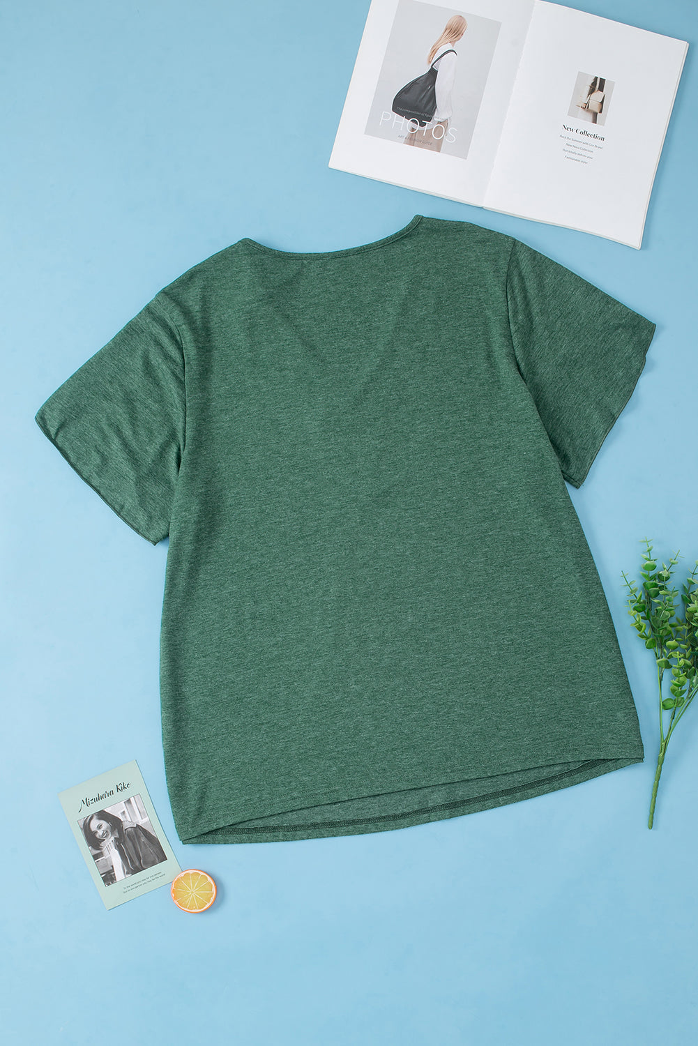 Verde nerastro Plus Size da ricamo a V Neck Draped Maniche camicetta