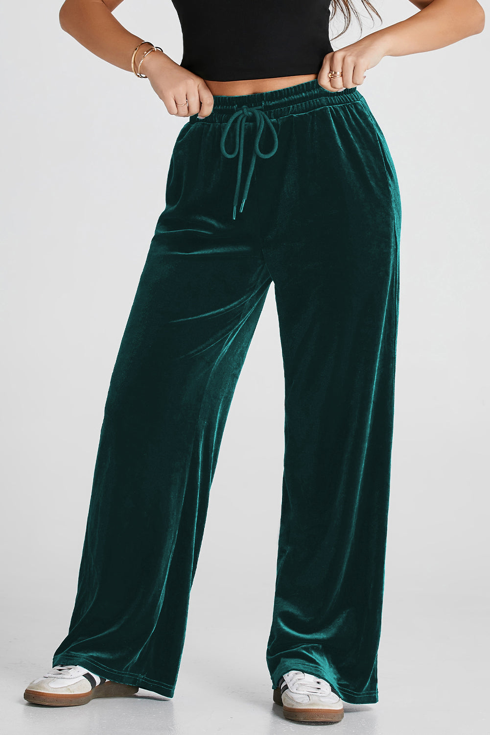 Evergreen - Pantalon large uni à taille avec cordon de serrage