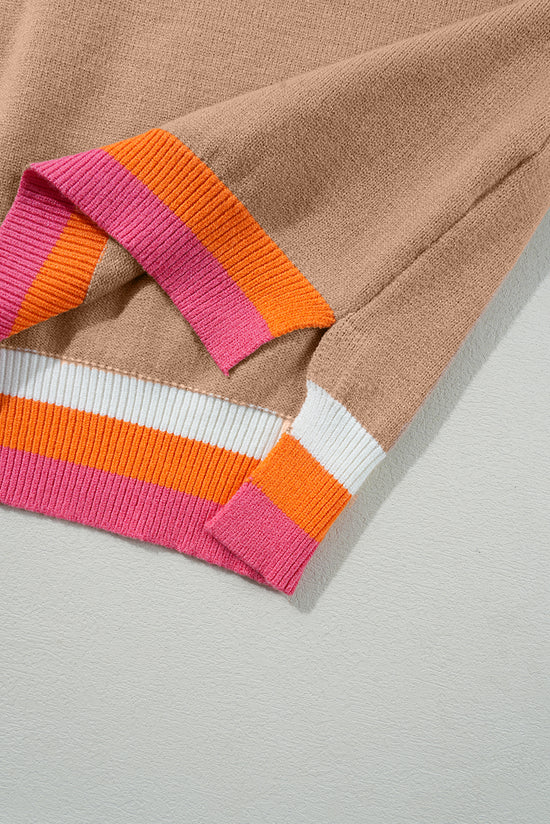 Drozing shoulder sweater and striped border color block parchment