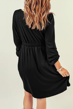 Black high waist buttoned long sleeve dress