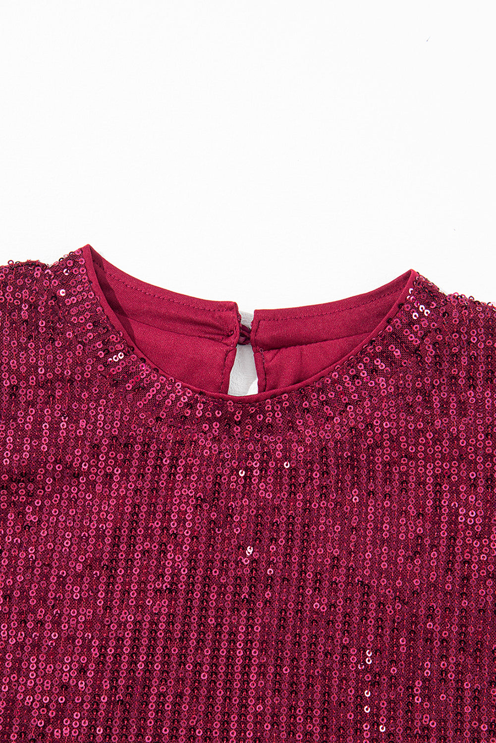 Burgundy Glittering Sequin Short Bubble Sleeve Blouse