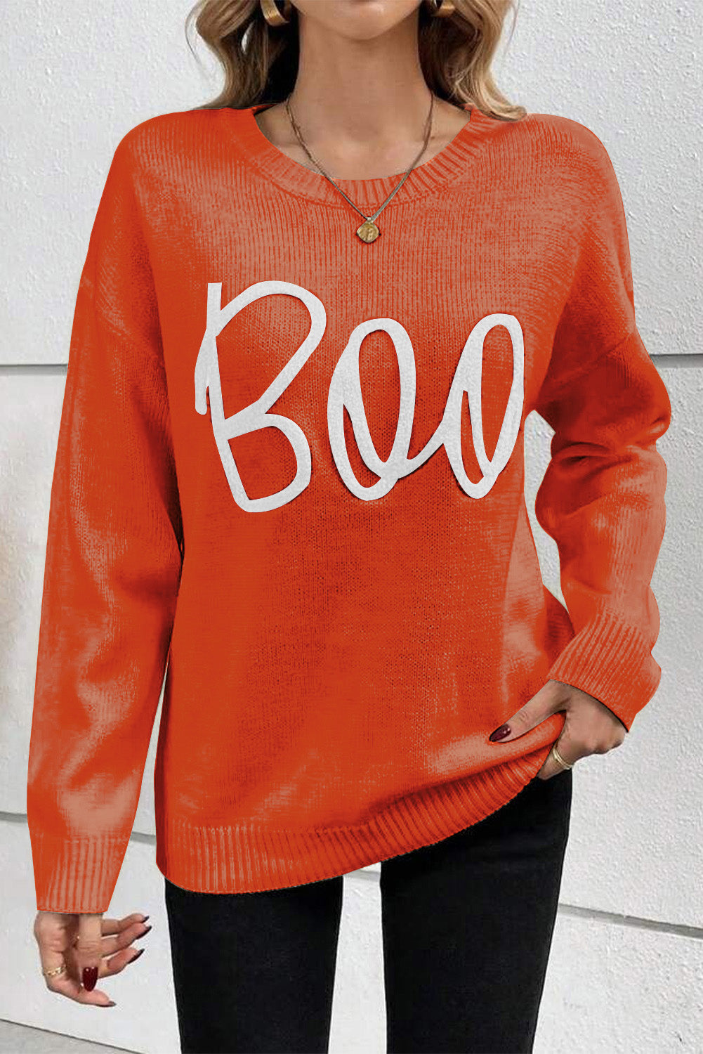 Orange Boo - Ribbed Drop Shoulder Knitted Sweater