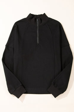 Black zip-up sweatshirt with dropped shoulders