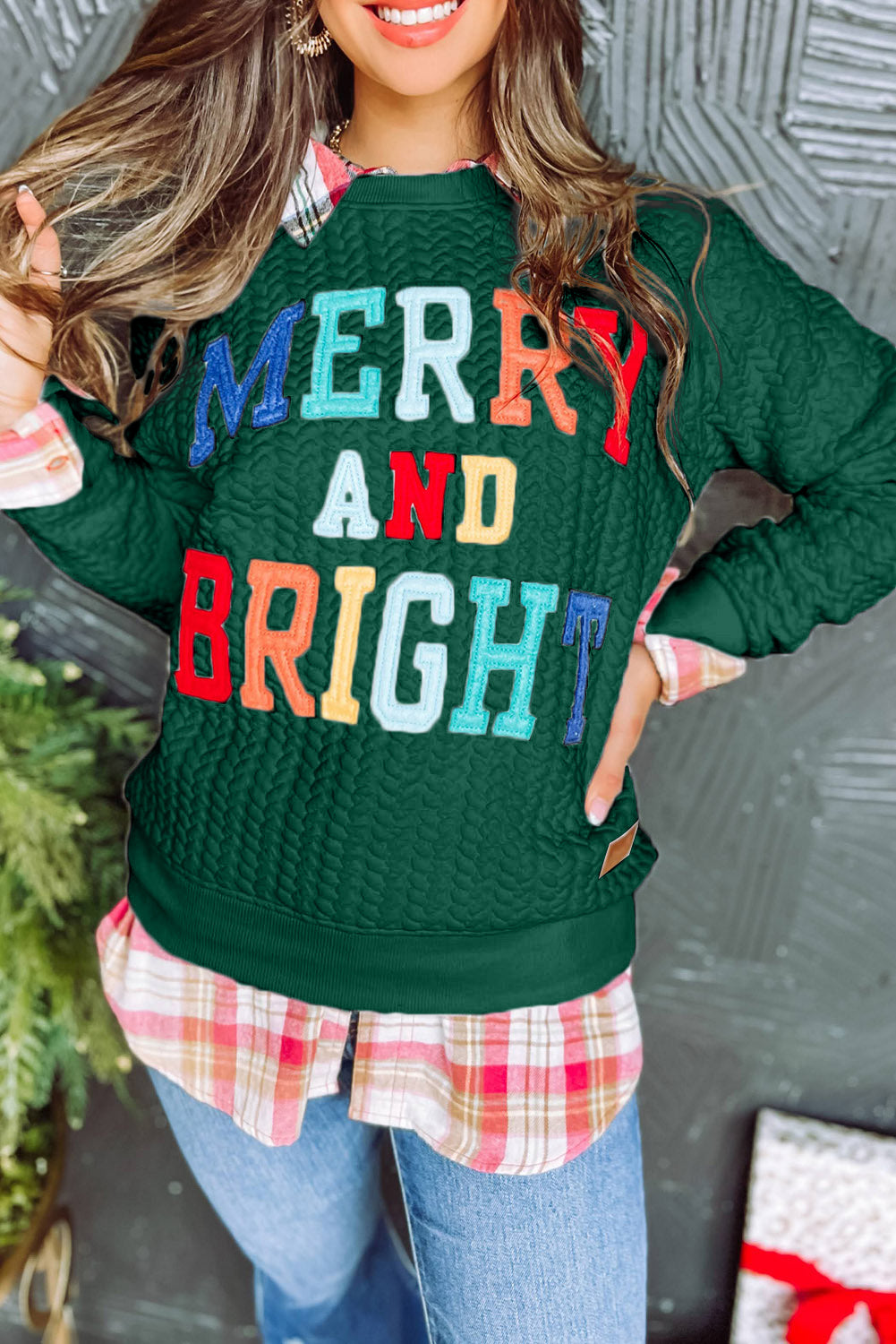 Green nerastro Merry e luminoso Felpa pullover per cavi per cavi