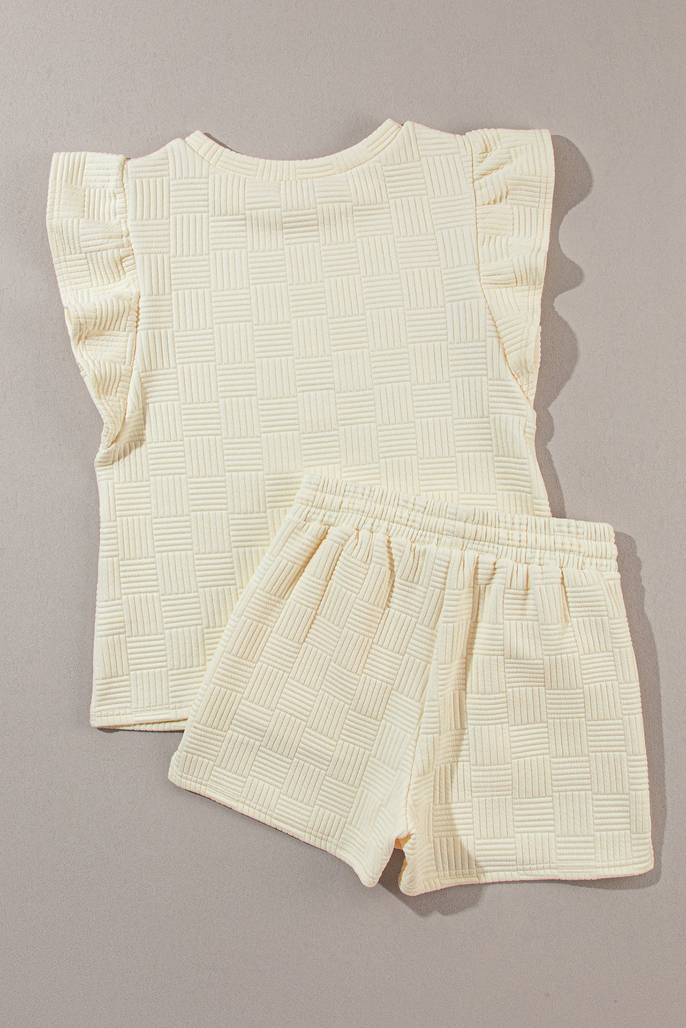 Apricot Textured Ruffle Sleeve Tee and Drawstring Shorts Set