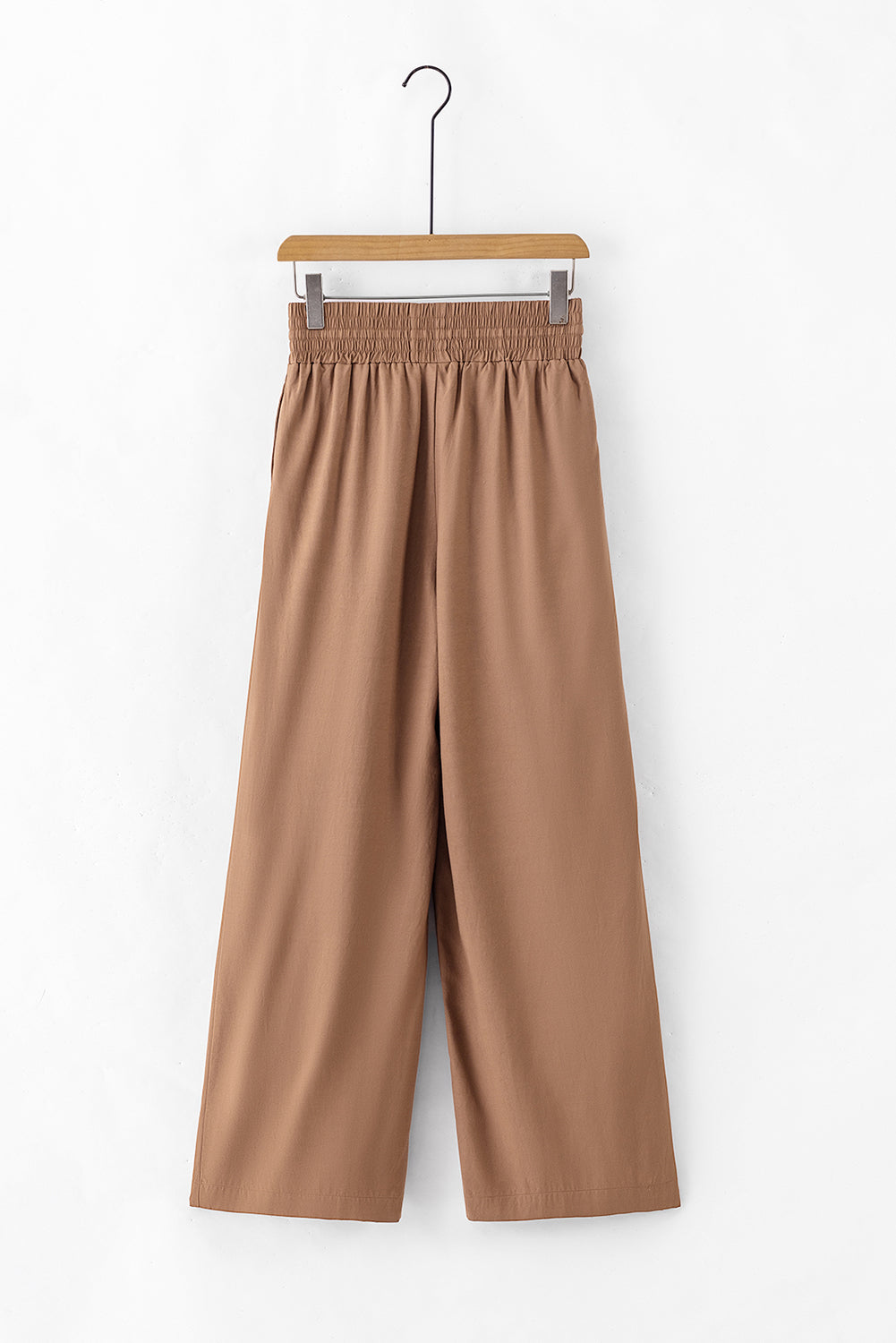 Pantalon large décontracté à taille élastique avec cordon de serrage marron