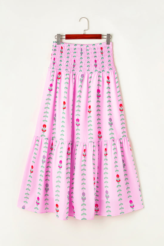 Rose printed long swallowed skirt on several levels