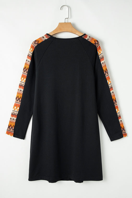 Robe patchwork orange contrastée à manches raglan et géo