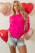 Pink Red Heart Shaped Crew Neck Drop Shoulder Sweater