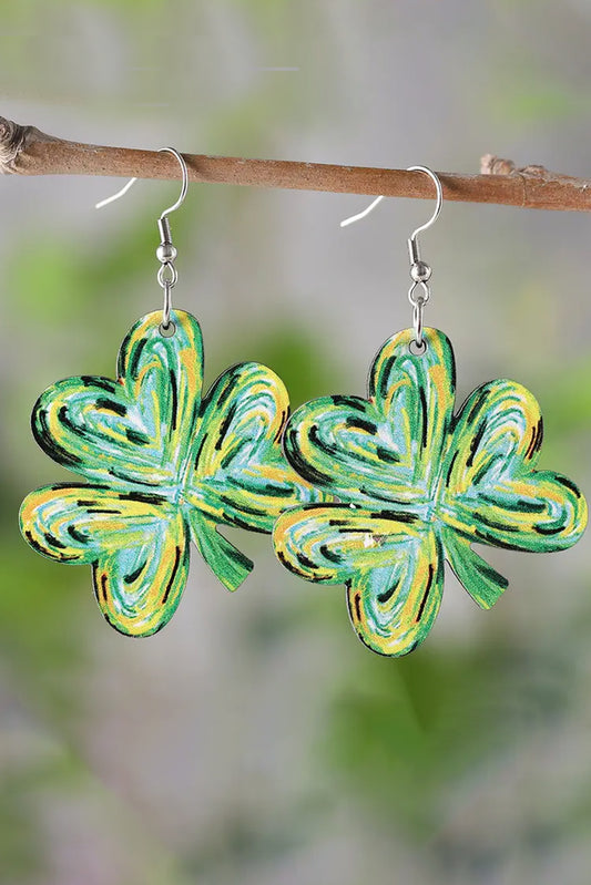 Boucles d'oreilles pendantes en forme de trèfle peint vert clair Saint-Patrick