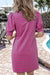 Striped pink t-shirt dress, V * collar