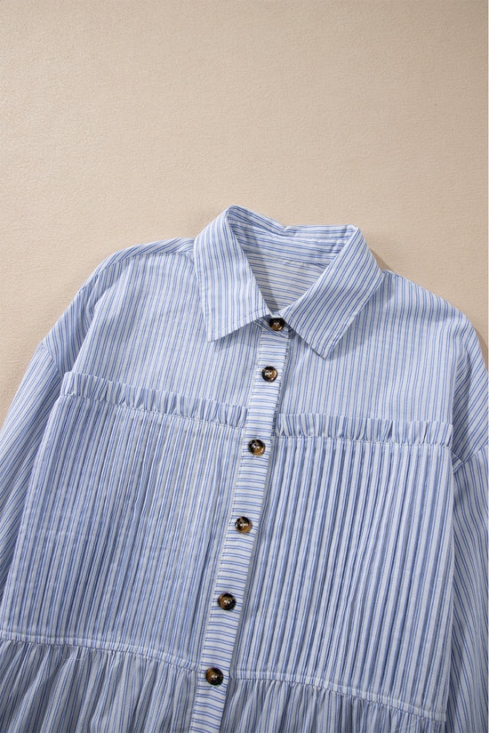 Long sleeve shirt buttoned with sky blue striped