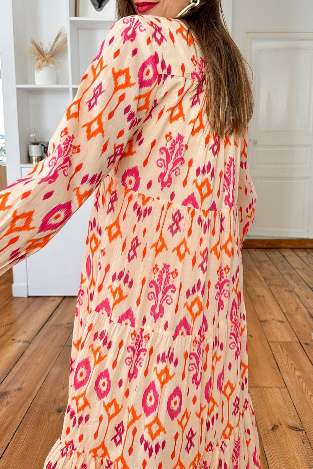 Robe longue orange à imprimé géométrique abstrait western