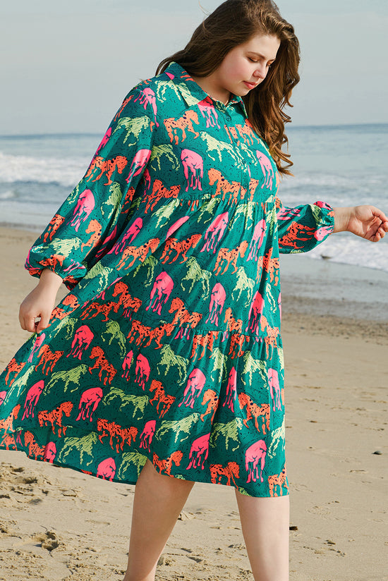 Large horses printed midi dress *