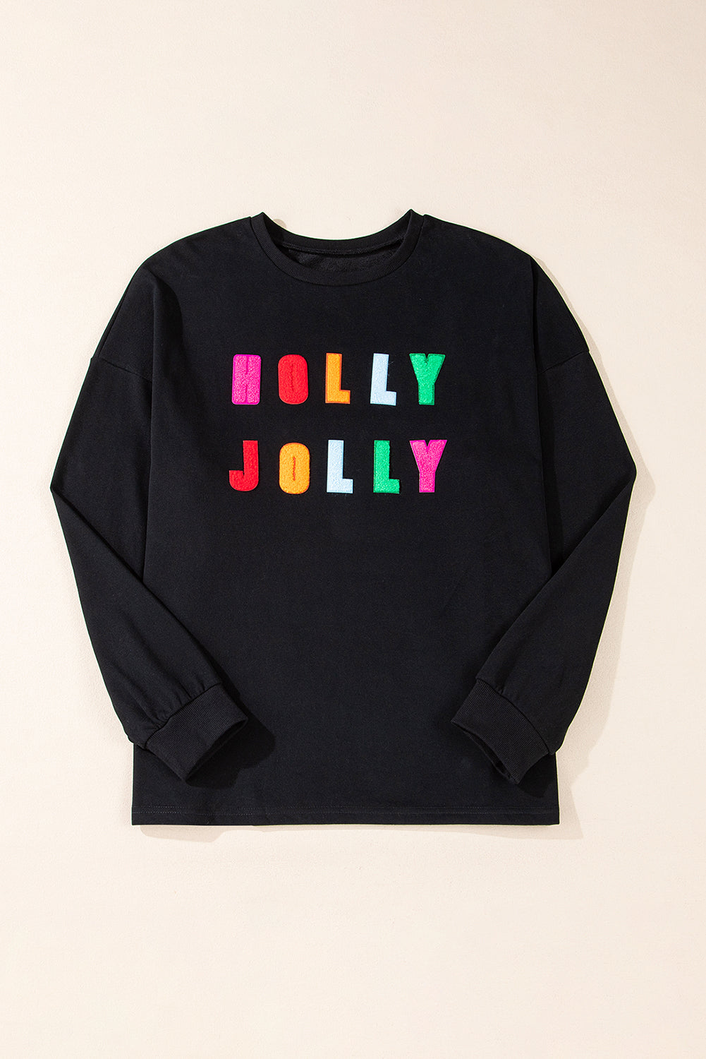 Haut noir à manches longues en chenille Holly Jolly graphique