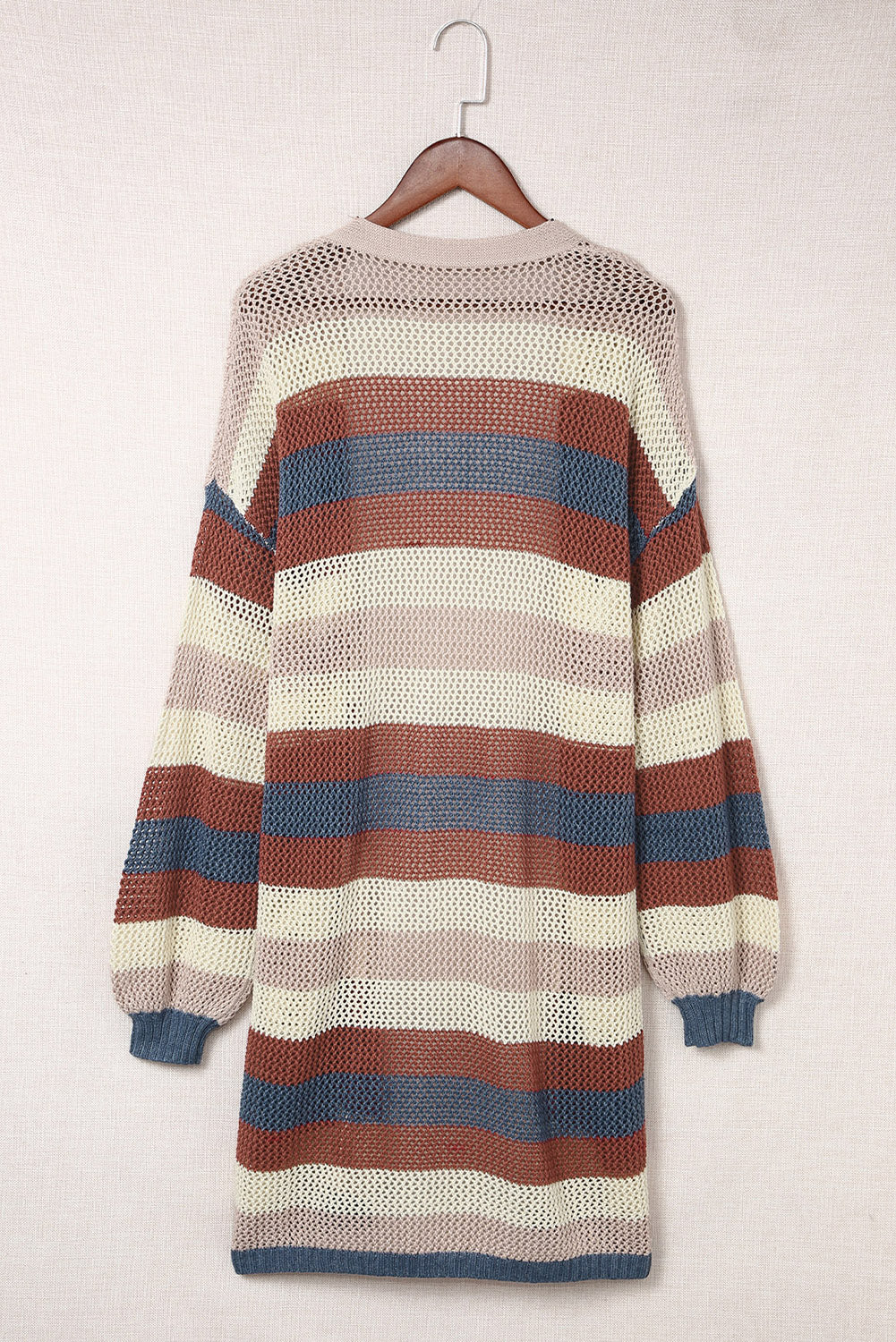 Cardigan en tricot évidé à rayures bleues et blocs de couleurs-A WOMAN WE LOVE