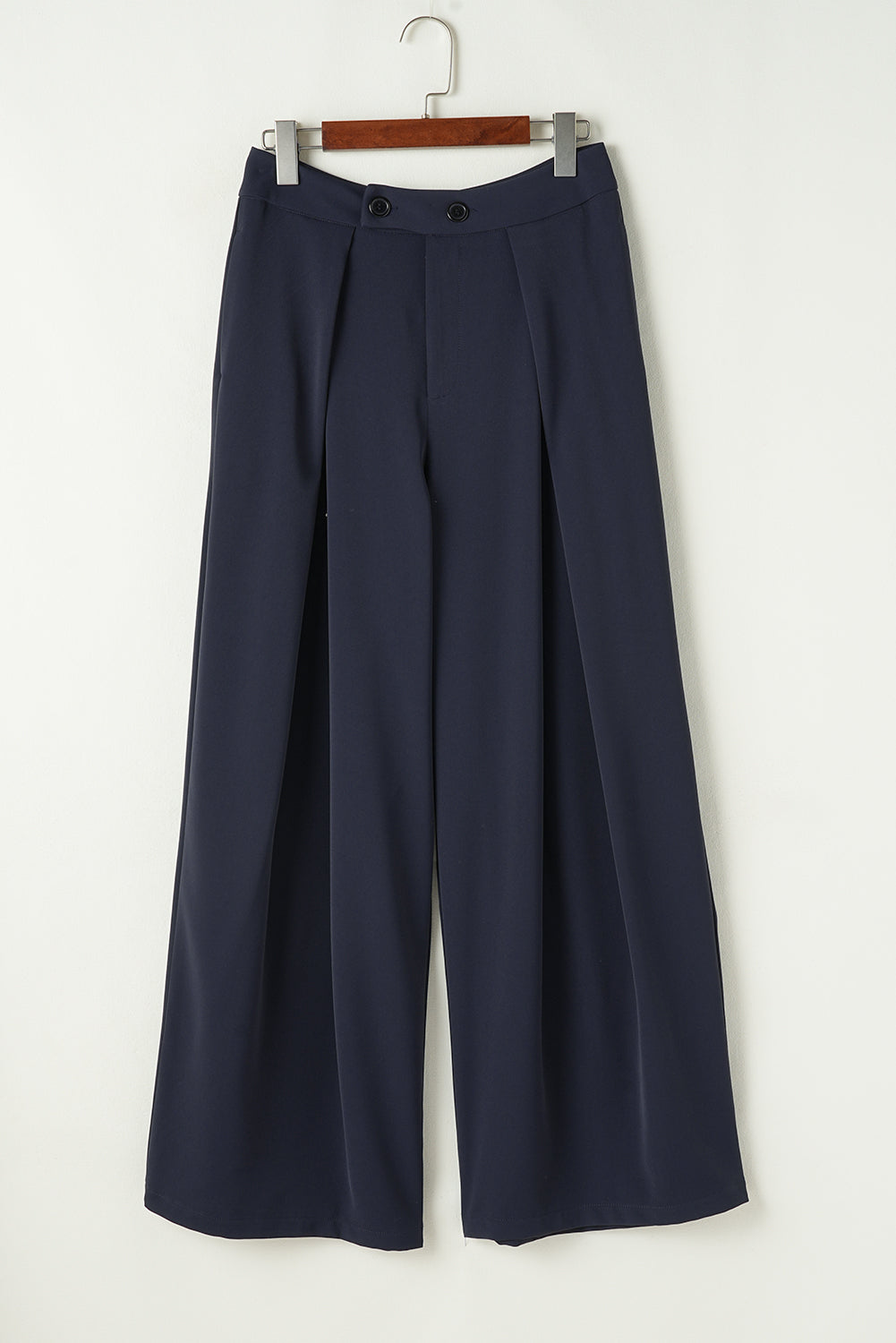 Dirty Blue Double Button High Waist Pleated Wide Leg Pants