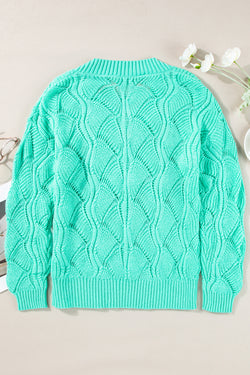 Green Pull Mint in openwork knit in V * collar