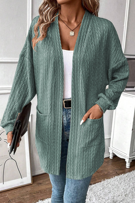 Canton Textured Knit Open Front Cardigan with Side Pockets