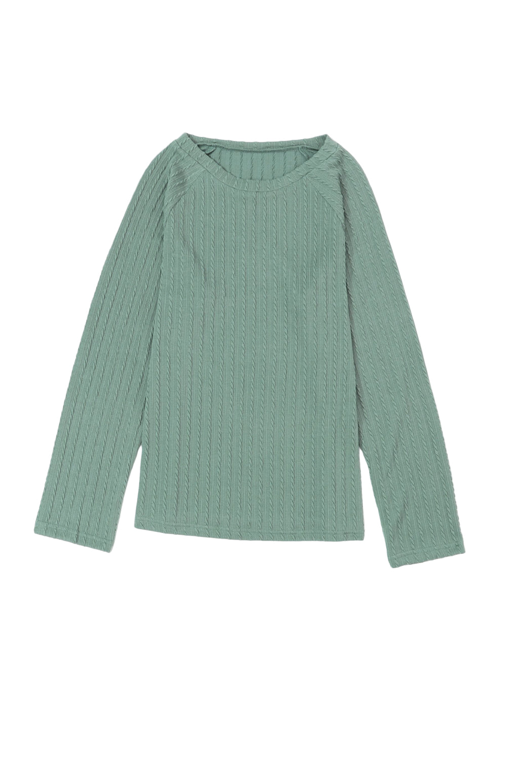 Green Ribbed Round Neck Knit Long Sleeve Top