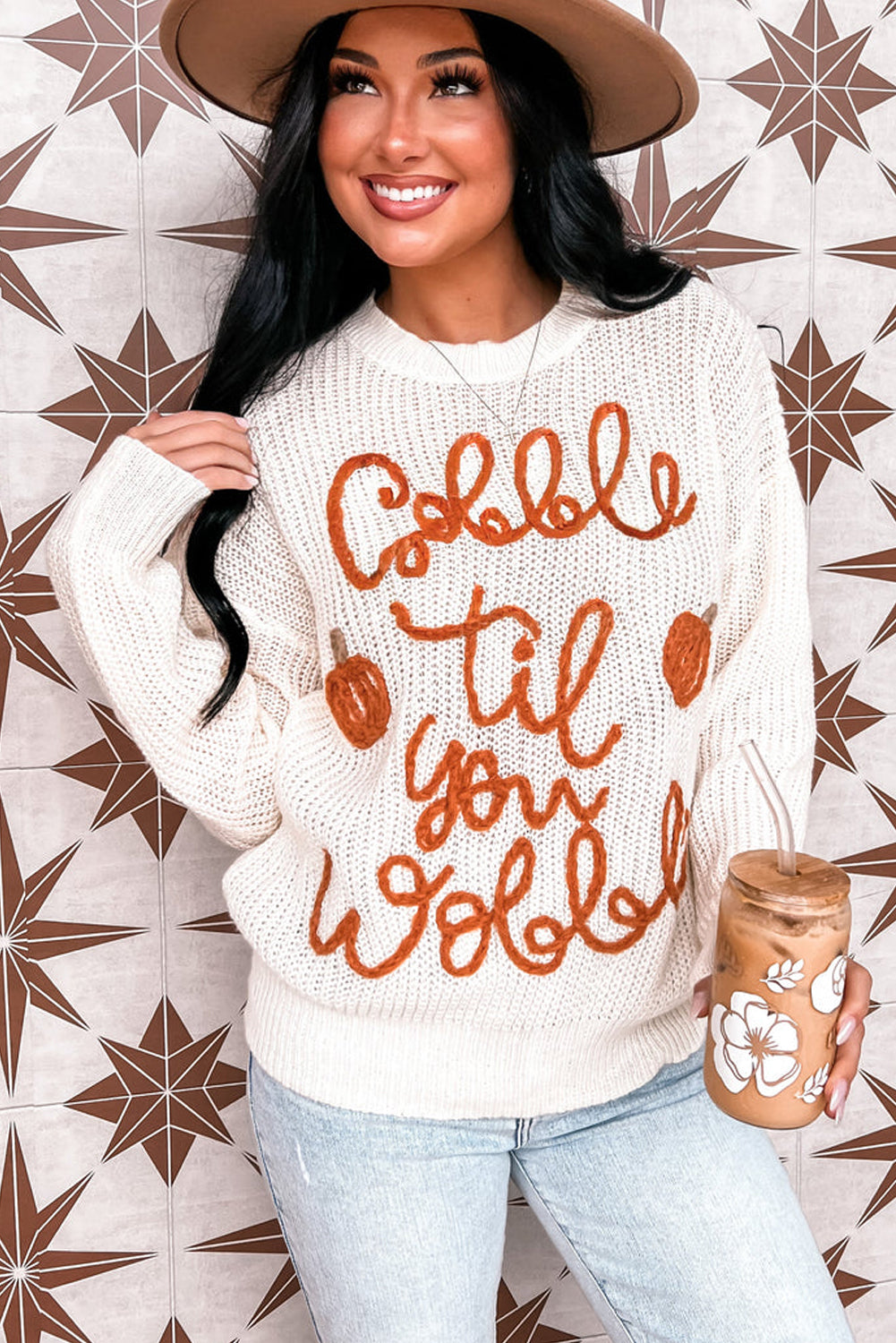 White Gobble Til You Wobble Pop Up Crochet Sweater Large Size