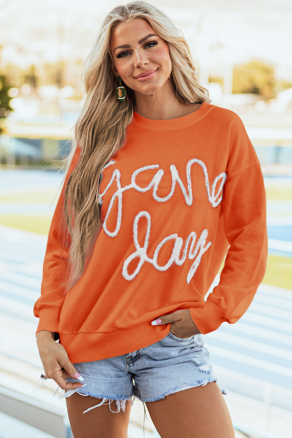 Sweat-shirt graphique à épaules tombantes et guirlandes orange russet Game Day