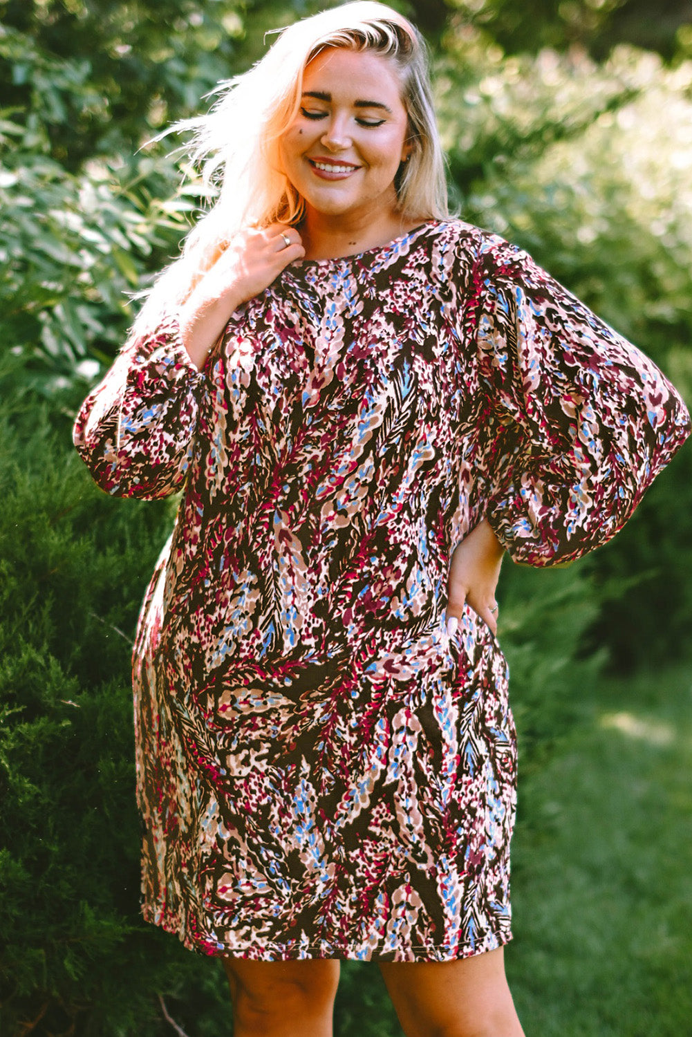 Plus Size Fiery Red Floral Print Mini Dress