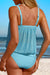 Turquoise striped mesh tank tankini jersey with knotted hem