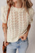 Pull beige à manches courtes bouffantes en tricot à motif évidé