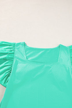 High green mint with floating sleeves and square collar