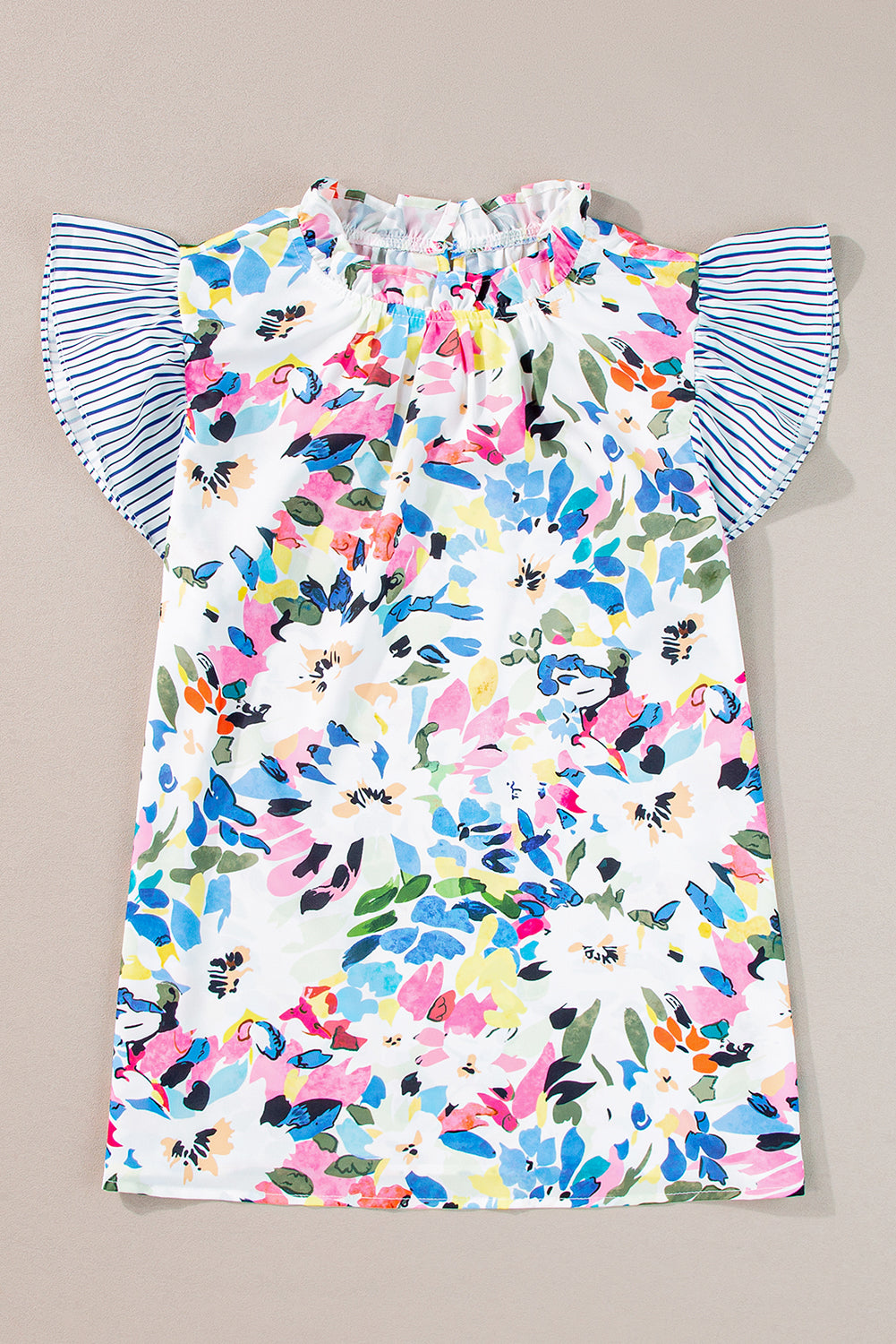 Blusa de manga con volantes con estampado floral azul claro