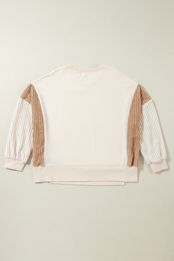 Apricot Corduroy Drop Shoulder Long Sleeve Sweatshirt